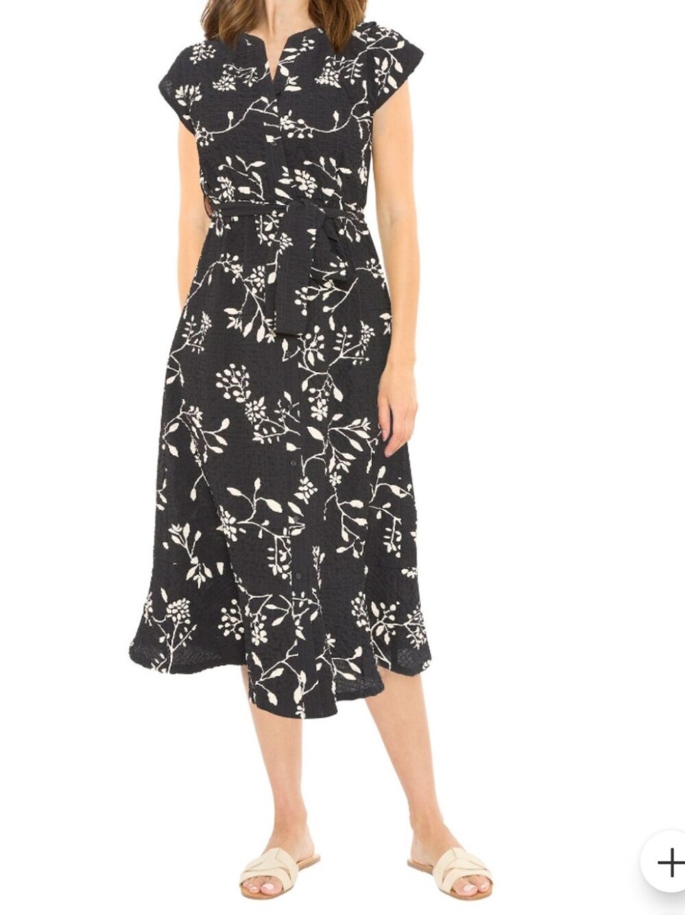 Bobeau B Collection Womens Short Sleeve Midi Floral Dress -BLACK -SMALL **NEW